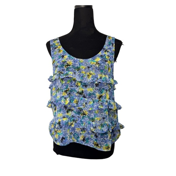💎  BCBGeneration Sleeveless Ruffle Floral Top Blue - Picture 2 of 8